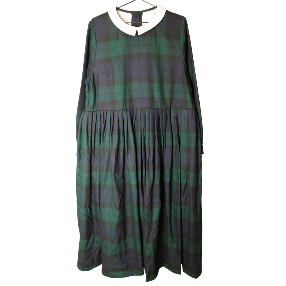 Cabbages & Roses Brigitte Dress Blackwatch Merino Wool Plaid Green Sz 16 NWT